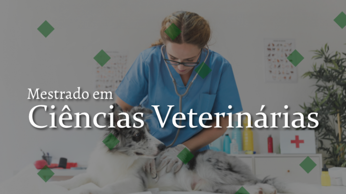Imagem ilustrativa com uma veterinária e um cachorro e os dizeres Mestrado em Ciências Veterinárias